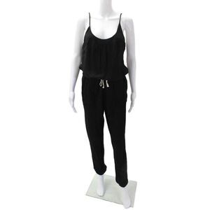 9seed Womens Cotton Scoop Neck Drawstring Sleeveless Jumpsuit Black Size S